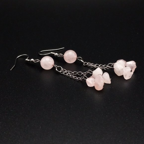 Handmade Jewelry - Rose Quartz Gemstone Chakra Healing Earrings Valentine's Day Handmade Jewelry